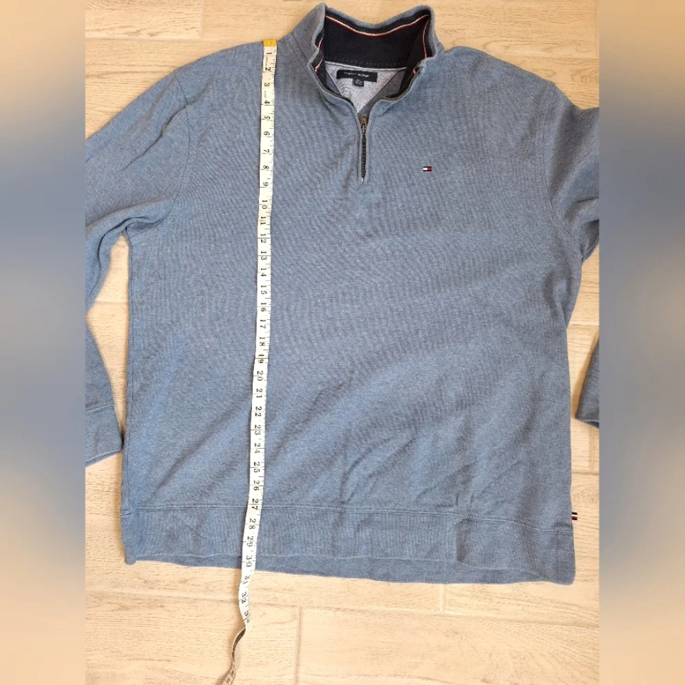 Tommy Hilfiger men's dusty blue 1/4 zip heavy cotton sweater - size XXL